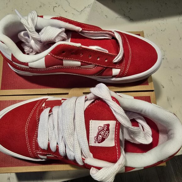 Vans Mega Check Knu Skool Skate Sneakers Shoes Red/White Checkerboard MENS 10 - Picture 3 of 7
